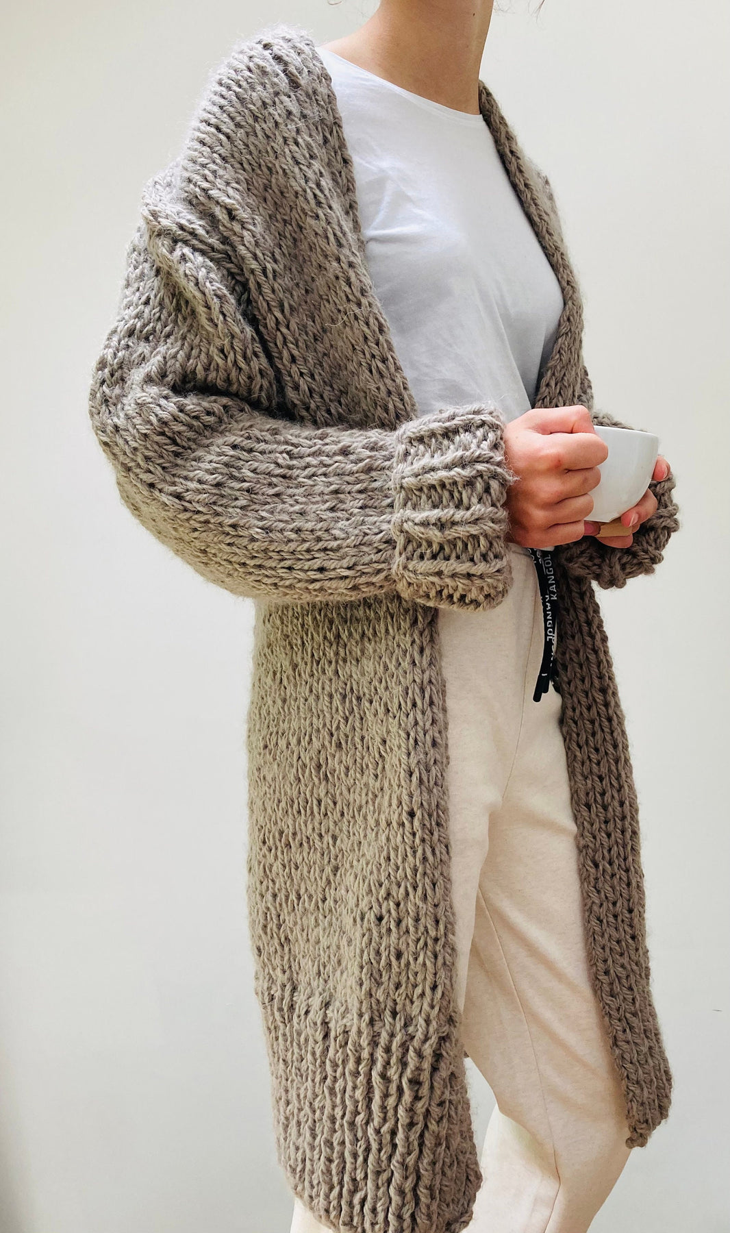Comfy Knee Length Cardigan Knitting Pattern - Main Image